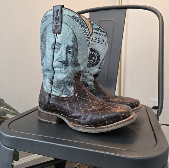 Tin Haul Money To Burn Men's Leather Boots Size 9 Western Cowboy Rodeo